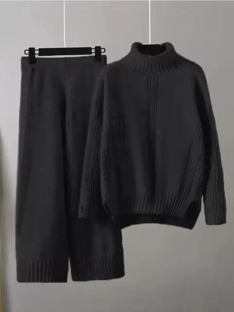 Scarlett - Chic High-Neck Knit Sweater & Loose Pants Set